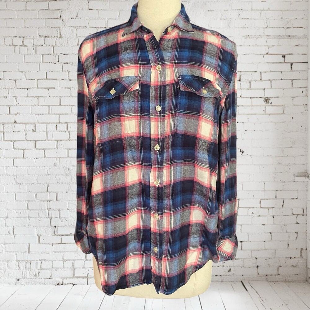 Pendleton for Gap Collab Plaid Flannel Shirt Sz M Womens Boyfriend Pockets 6822